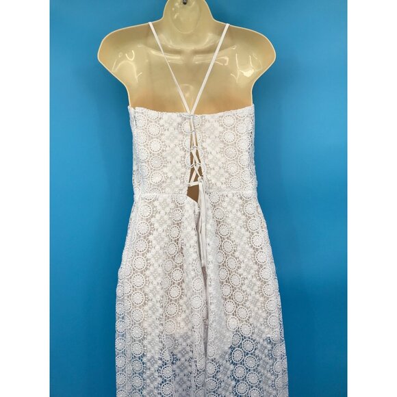 Guess Elle Lace Open Tie Back Jumpsuit White Large NEW - Picture 8 of 11